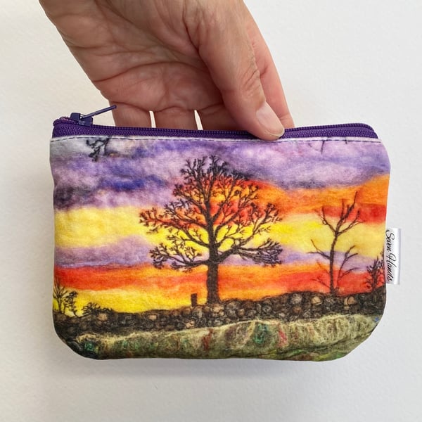 Velvet sunset tree coin purse, card holder, mobile phone bag, makeup bag. 