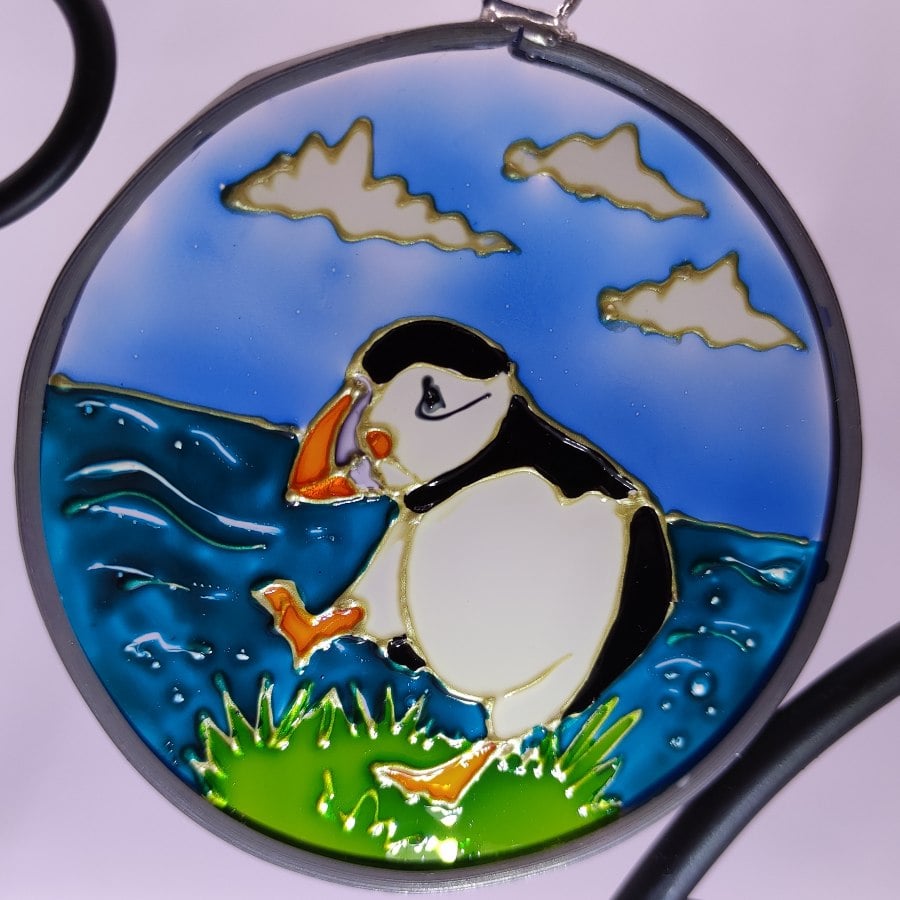 Handmade glass painted window hanging or Christmas tree bauble