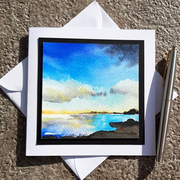 Handpainted Blank Card. Evening Bay. The Card That's Also a Keepsake Gift