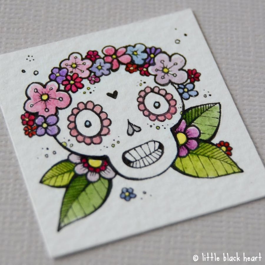 skull with floral crown - original inchie(ish)