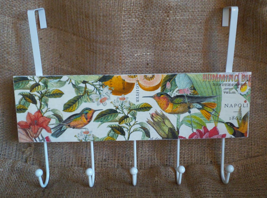 Over door Hanger Hooks Beautiful Hummingbirds Botanical Vintage-look Unusual