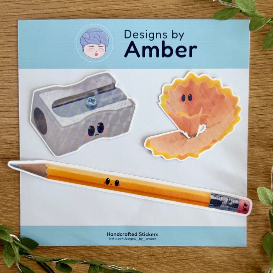 Stationery Sticker Set - Pencil Sharpener Shavings Holographic Glitter