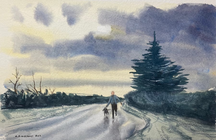 Evening run (Pure original watercolour) A4 size