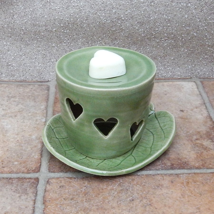 Oil burner set handthrown stoneware pottery with scented soy wax tarts