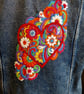 `Hand embroidered denim jacket, with red heart floral design - Image 5