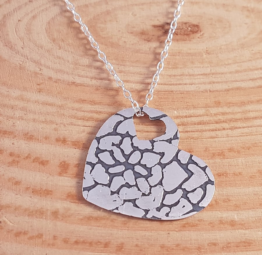Sterling Silver Etched Mandala Heart Necklace