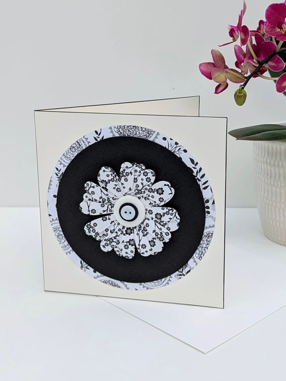 Any occasion handmade card with 3D flower embellishment, pretty card for her