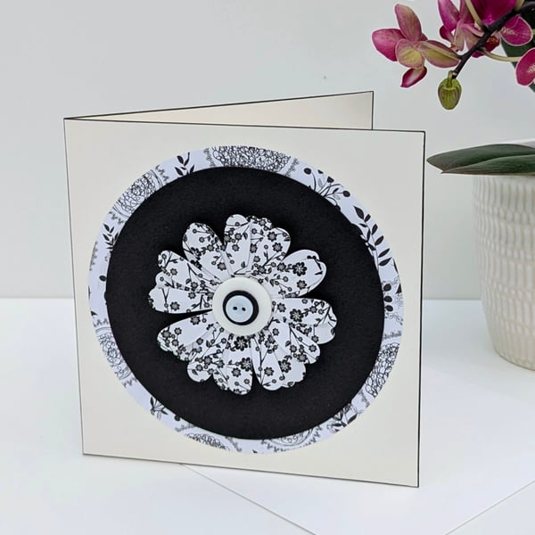 Any occasion handmade card with 3D flower embellishment, pretty card for her