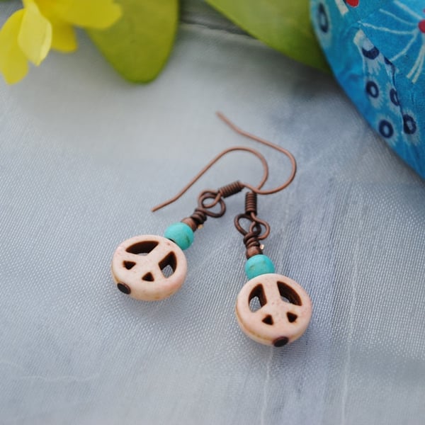 White peace & turquoise earrings