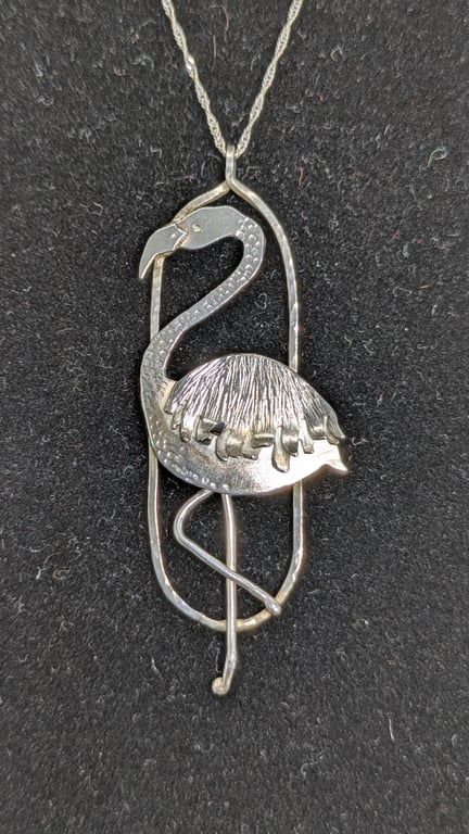 Silver flamingo pendant, Original sterling silver pendant, Unique bird jewellery