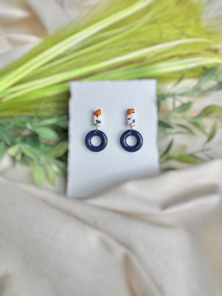 Dark Navy And Fresh Autumn Hoop Drop Polymer Clay Earrings