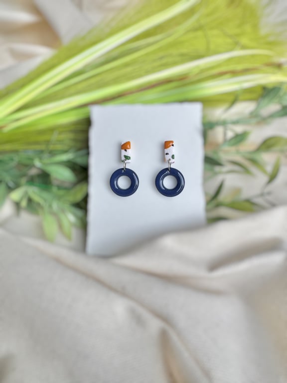 Dark Navy And Fresh Autumn Hoop Drop Polymer Clay Earrings
