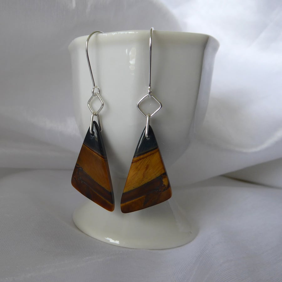 Sterling Silver and Tiger's Eye Triangular Earrings
