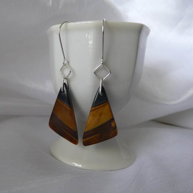 Sterling Silver and Tiger's Eye Triangular Earrings