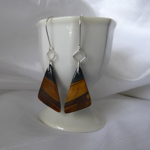 Sterling Silver and Tiger's Eye Triangular Earrings
