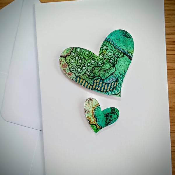 Neurographic art hand-painted HEARTS blank greetings card with envelope
