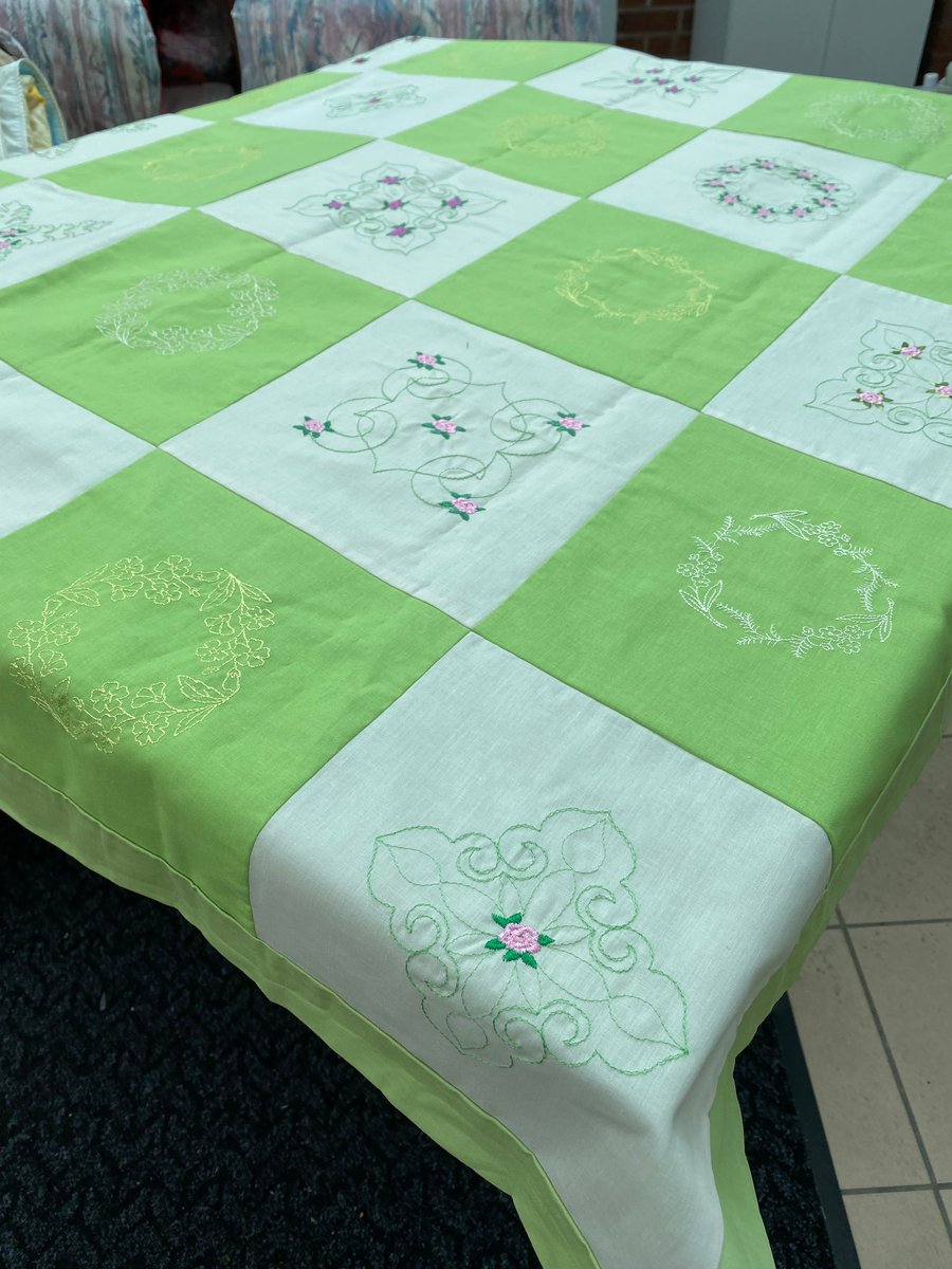 Summer Garden Tablecloth. Fits a 44” Square Table with 2” Drop, or a Smaller One