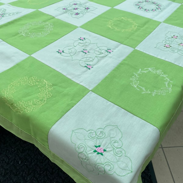 Summer Garden Tablecloth. Fits a 44” Square Table with 2” Drop, or a Smaller One