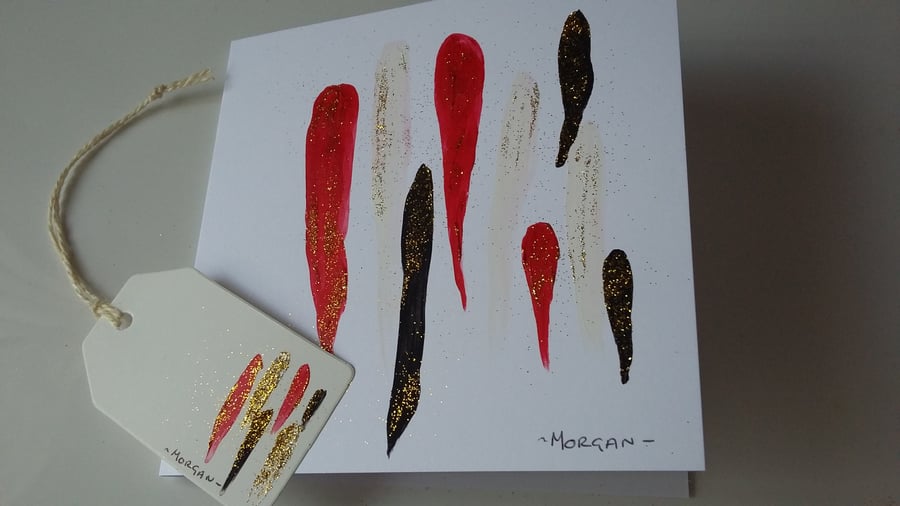HAND PAINTED ORIGINAL ART WORK COLOUR GLITTER GREETINGS CARD