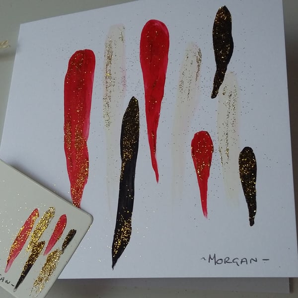 HAND PAINTED ORIGINAL ART WORK COLOUR GLITTER GREETINGS CARD