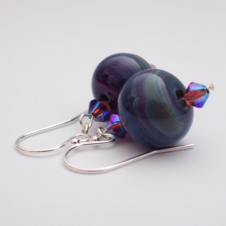 Sterling silver multicoloured lampwork glass spacer bead earrings