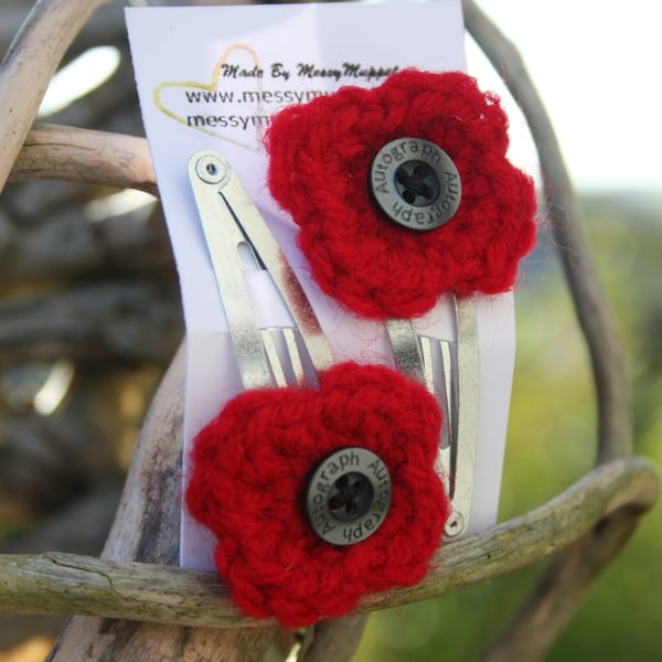 Crochet Poppy Hair Clips