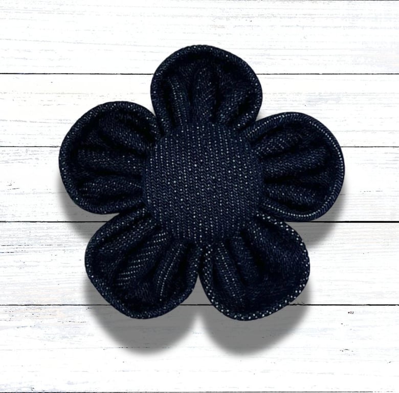 Dark Blue Denim Brooch with Fabric Button Centre, Handmade, Christmas Gift