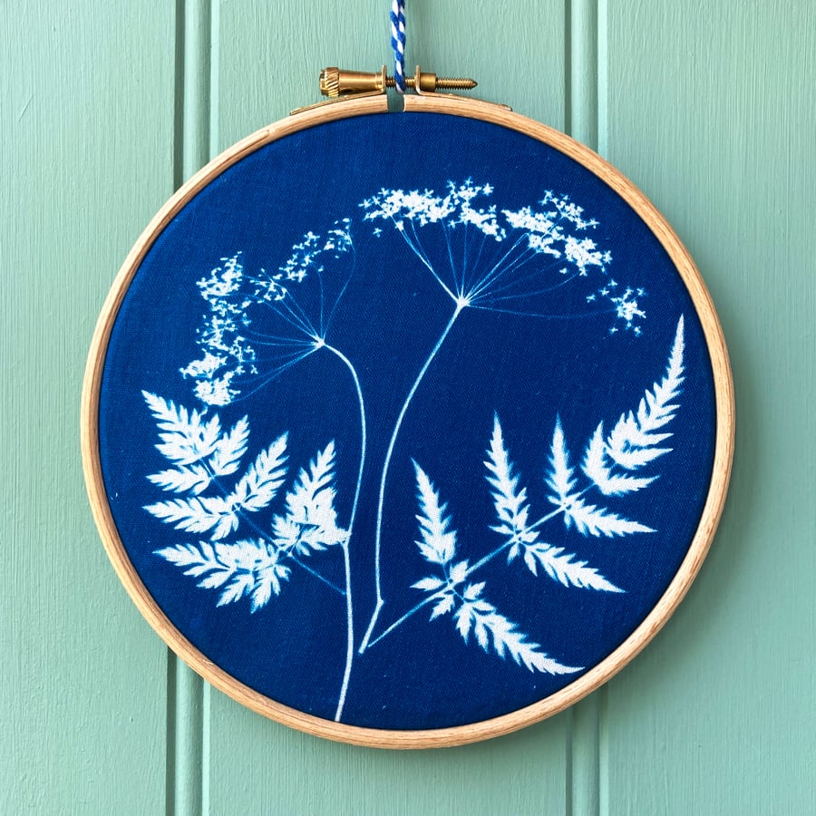 Cow Parsley Cyanotype Embroidery Hoop Seconds Sunday