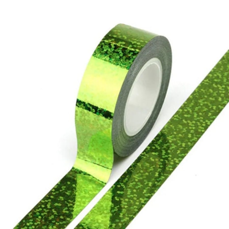 Green Solid Foil Holographic Glitter Effect Washi Tape Decorative Self Adhesive 