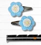 Handmade Felt Flower Hair Clips, Baby Blue, Girls Hairclips, Hand Embroidered