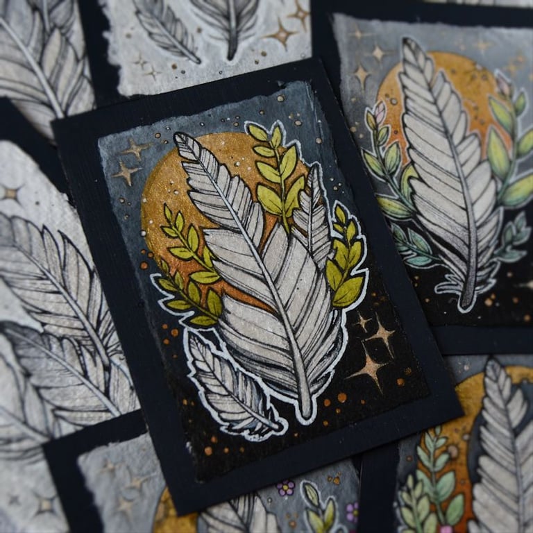 floaty feathers - original aceo illustration