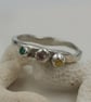 Sterling Silver Molten Ring, Pink Green Yellow CZ Gemstones - Size K - Image 8