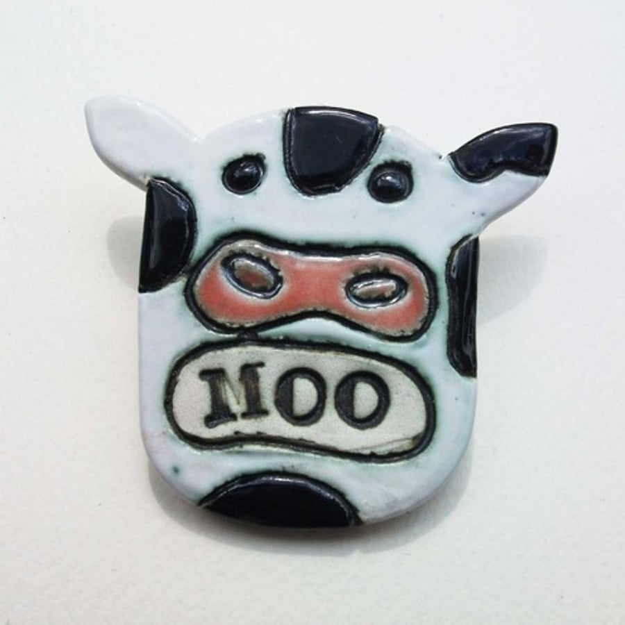 Moo - ceramic cow brooch