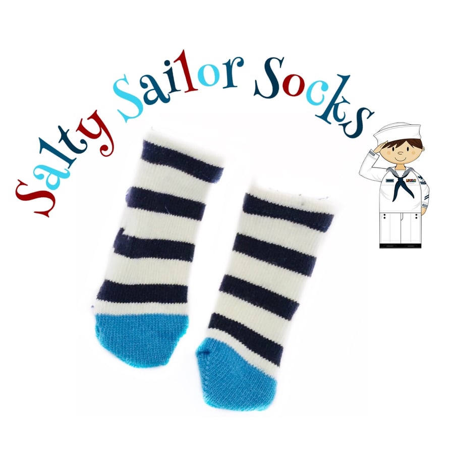 Reserved for Tina - Salty Sailor Socks - Navy and Cream Stripe 