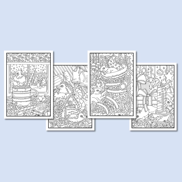 (Digital) Wildlife At Christmas On Four Colouring Pages