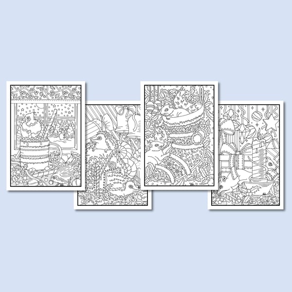 (Digital) Wildlife At Christmas On Four Colouring Pages