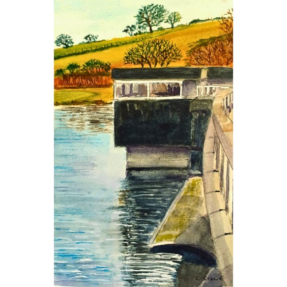 Siblyback Dam near Liskeard Cornwall Original Watercolour Painting Mounted