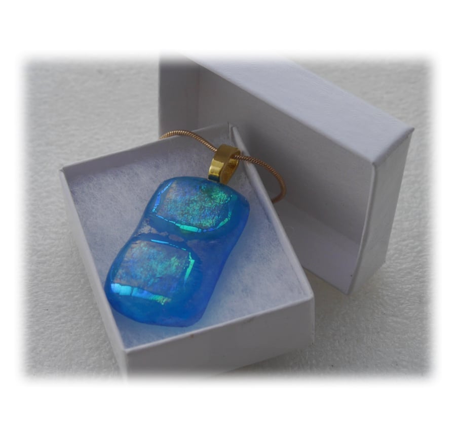 Turquoise Dichroic Glass Pendant 136 Gllmmer with gold plated chain