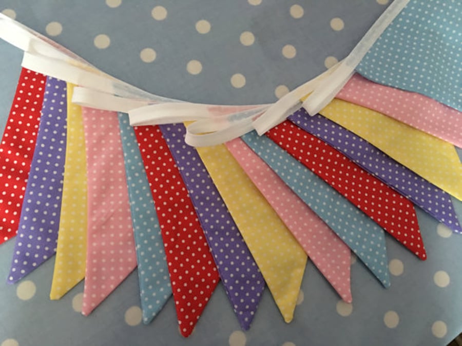 16 ft spotty  shabby chic, pastel coloured bunting, banner, wedding,party flags