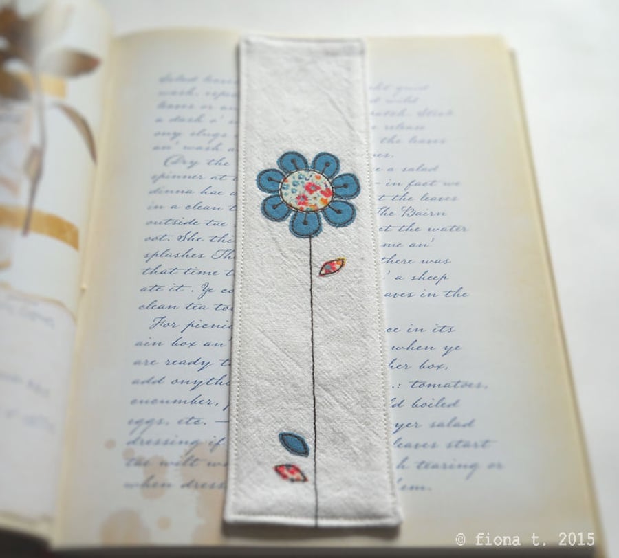 embroidered fabric bookmark - turquoise