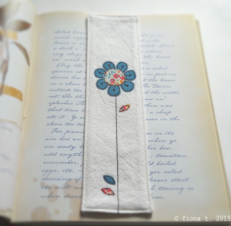 embroidered fabric bookmark - turquoise - Folksy