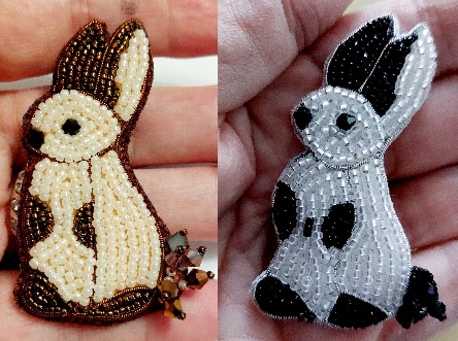 Bead Embroidery Tutorial - Rabbit Brooch, PDF Download  -  make your own brooch