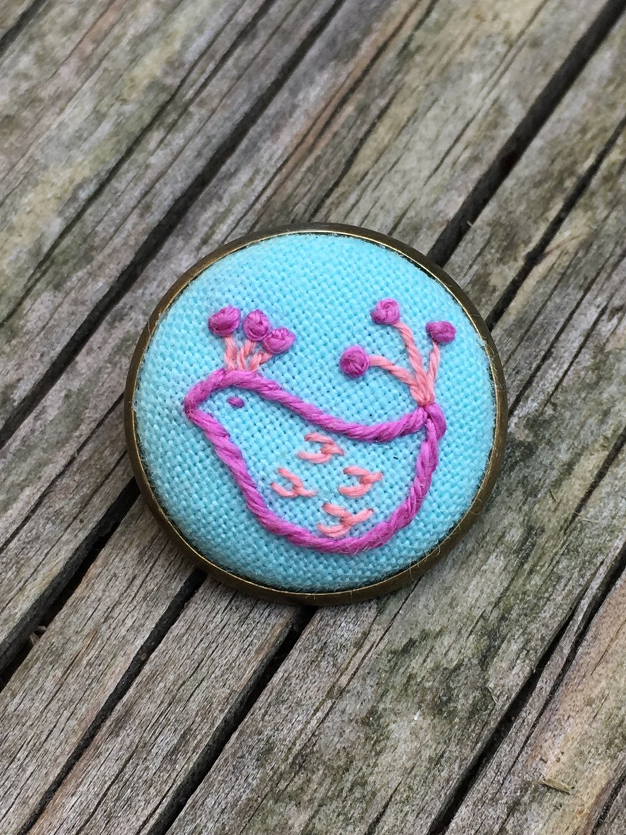 Hand Embroidered Pink Bird Brooch 