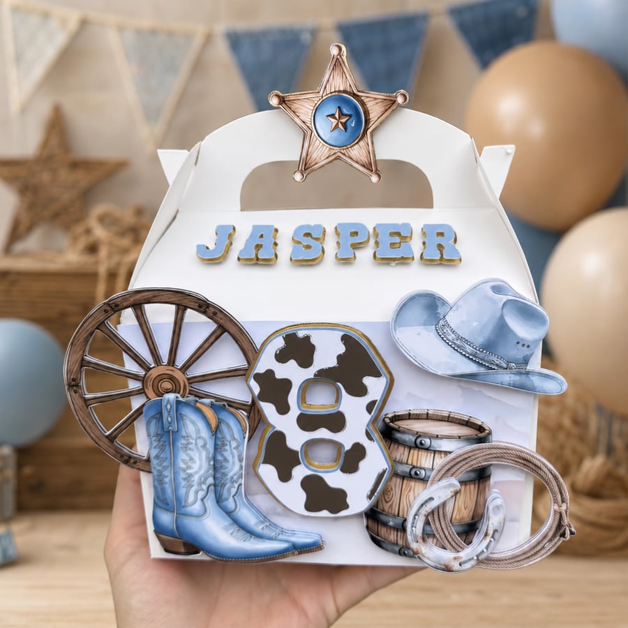 Personalised Cowboy Western Party Favour Boxes, Set of 6 Country