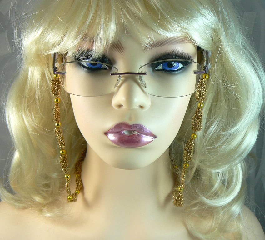 Glasses lanyard chain , crochet leaves with beads (gold)