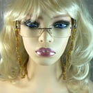 Glasses lanyard chain , crochet leaves with beads (gold)