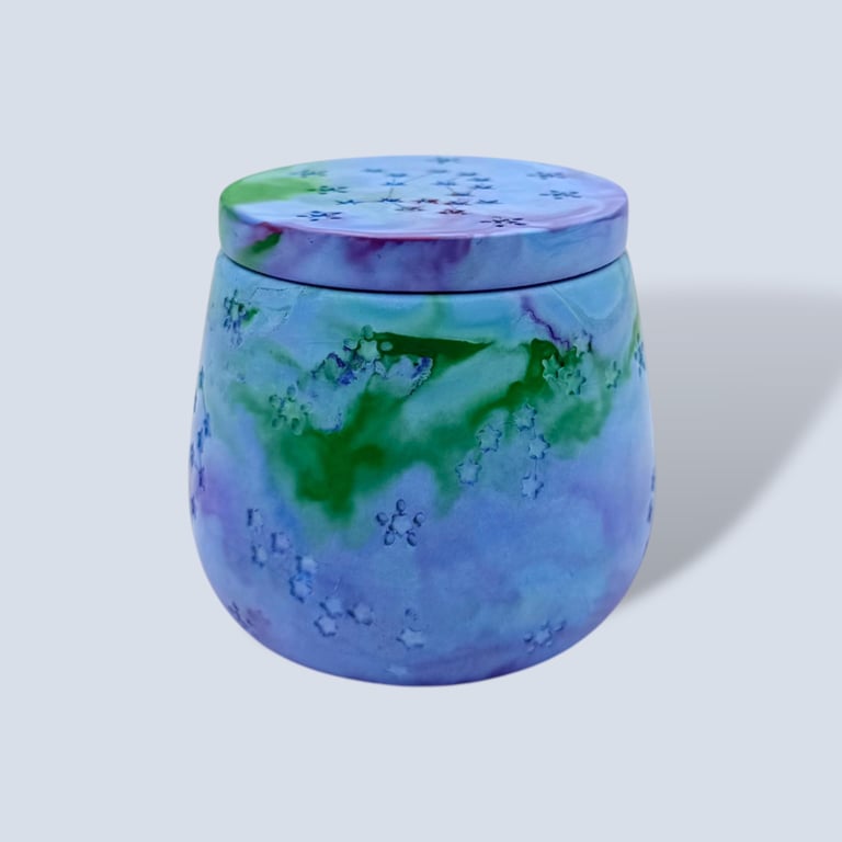 Blue, Green and Purple Marbled Jewellery Box – Handmade Trinket Pot with Lid