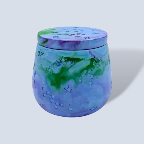 Blue, Green and Purple Marbled Jewellery Box – Handmade Trinket Pot with Lid