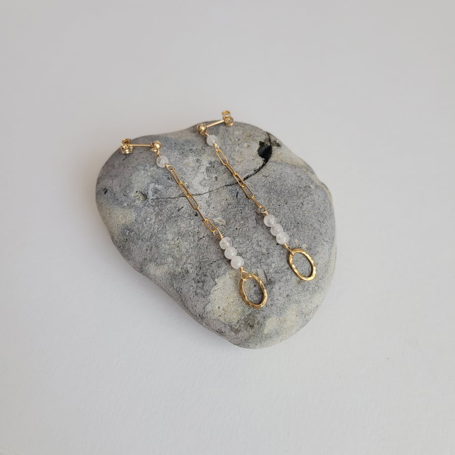 Gold Filled and Moonstone Dangle Drop Long Earrings
