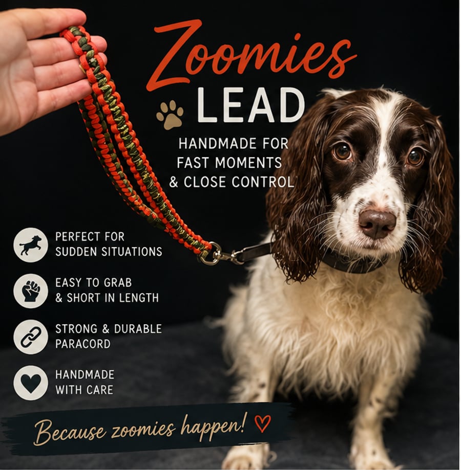 Handmade Paracord Zoomies Lead – Short Grab Lead for Dogs